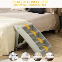 Scaletta per Cani Pieghevole con 4 Gradini Antiscivolo, Scaletta per Animali da 10kg max, 62x38x49.5 cm, Grigio