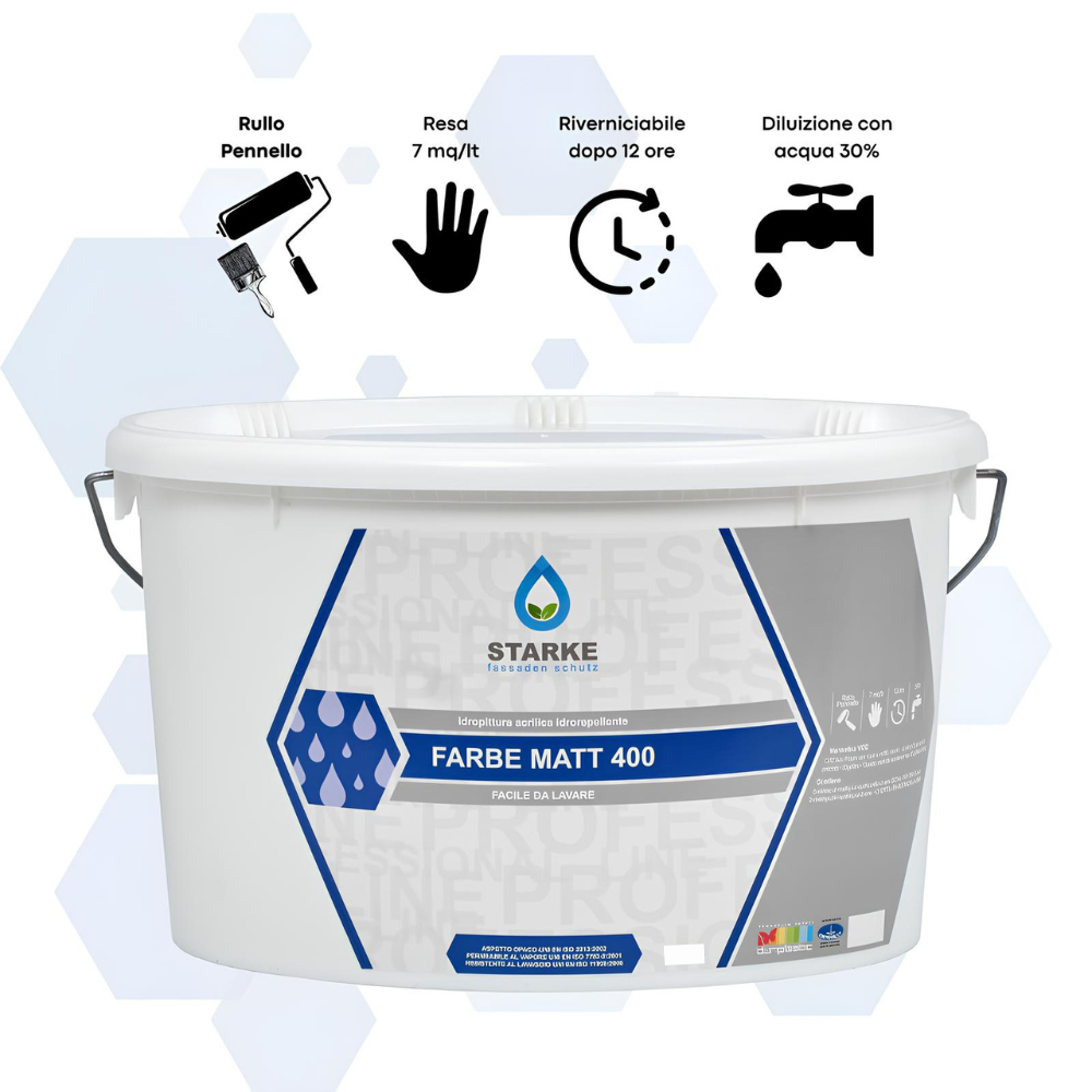 Farbe matt 400 pittura acrilica idrorepellente coprente traspirante interni *** formato 5 lt, confezione 1