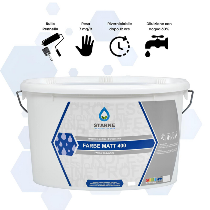 Farbe matt 400 pittura acrilica idrorepellente coprente traspirante interni *** formato 5 lt, confezione 1