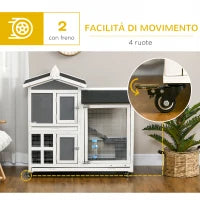 Conigliera da Esterno per 2 Conigli in Legno con Vassoio Estraibile e Area di Corsa, 110x60x104 cm