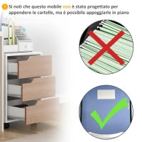 Cassettiera in MDF con 3 Cassetti e Ruote per Ufficio o Studio Bianca e Legno, 40x50x57.5cm