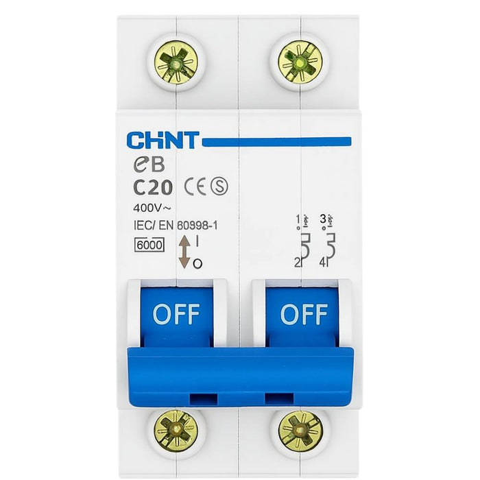 Chint interruttori magnetotermici 1p+n curva c 4,5ka serie eb 2 moduli *** ampere 20 ampere, confezione 1