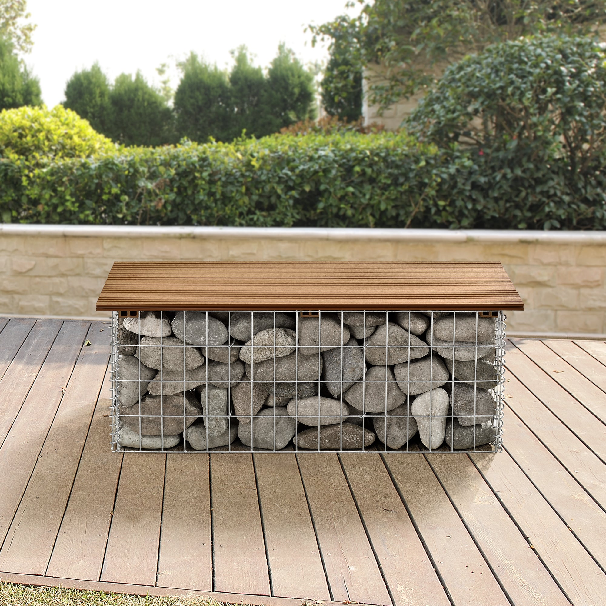 Panchina Gabbione Metallico con Seduta in WPC 100 x 30 x 45 cm - Colore Legno Teak pro.tec