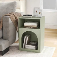 Set di 2 comodini, tavolo da notte con scomparti aperti, design arrotondato, 40 x 30 x 60 cm, verde chiaro
