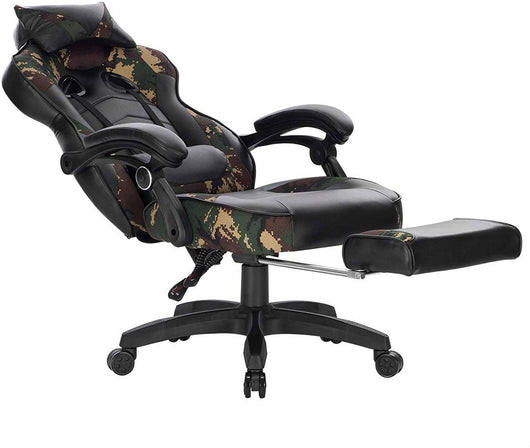 Sedie da ufficio sportive sedia da gaming con poggiatesta cuscino lombare e poggiapiedi in pelle sintetica mimetica nera 19_0000081