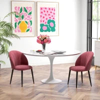Set 2 Sedie da Pranzo in Velluto Imbottite con Gambe in Metallo, Rosso