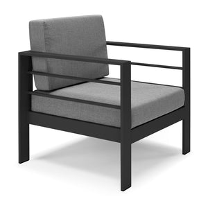 Set da giardino GARDENIA in alluminio, un divano 3 posti + 2 poltrone con cuscini sfoderabili + tavolino, per verande, giardini, terrazze colore Cenere