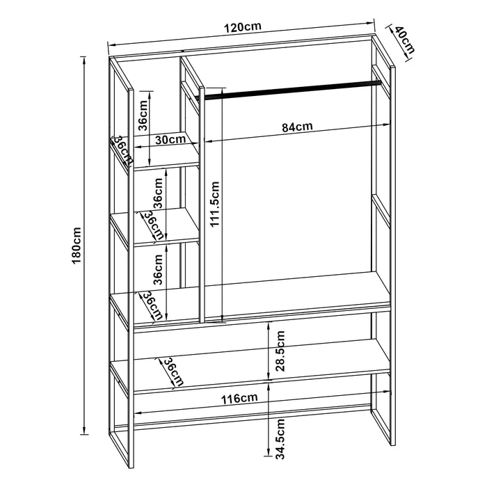 Organizzatore Guardaroba Horgau 180 x 120 x 40 cm - color Noce / Nero [en.casa]