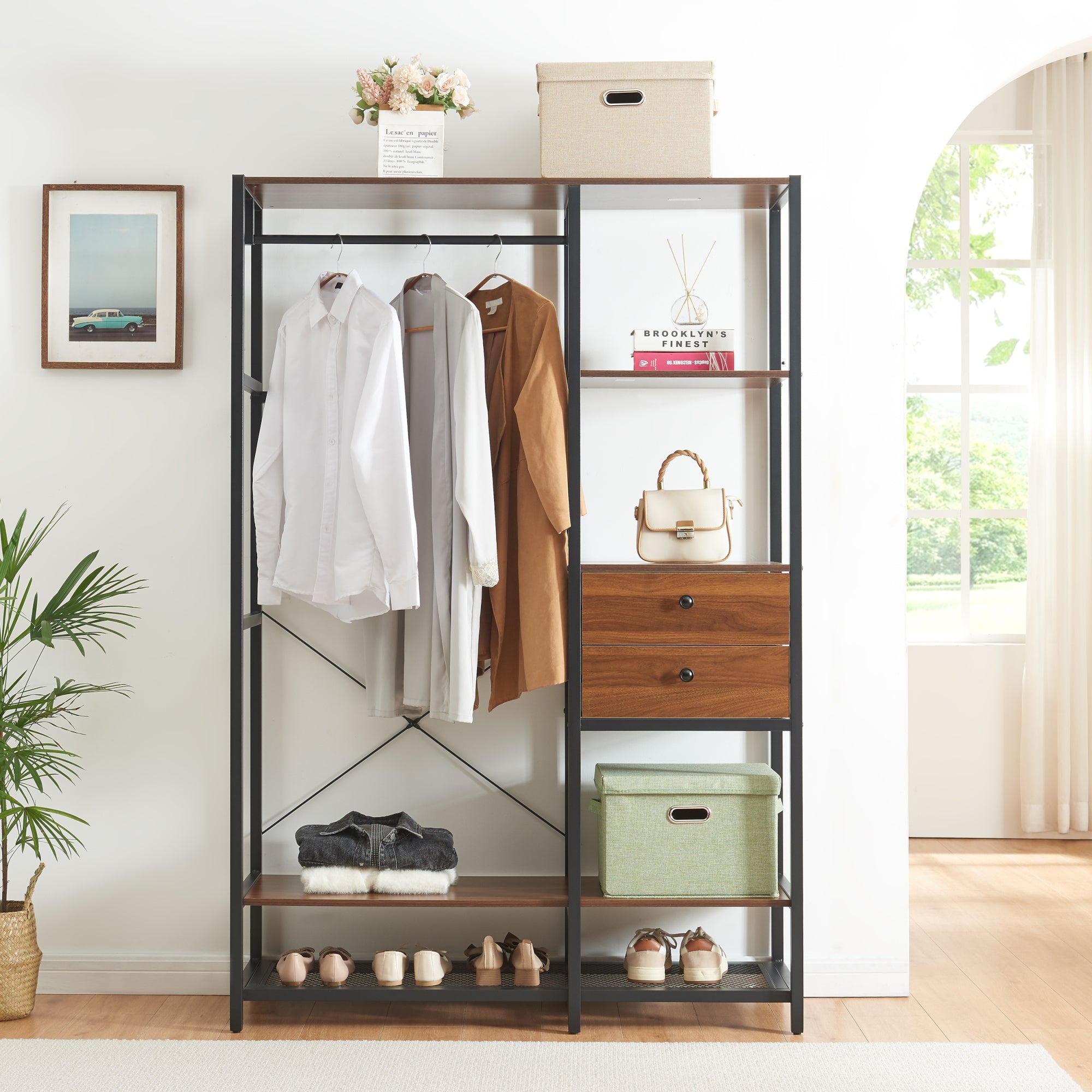 Organizzatore Guardaroba Larem Mobile Porta Abiti - Nero / Effetto Noce [en.casa]