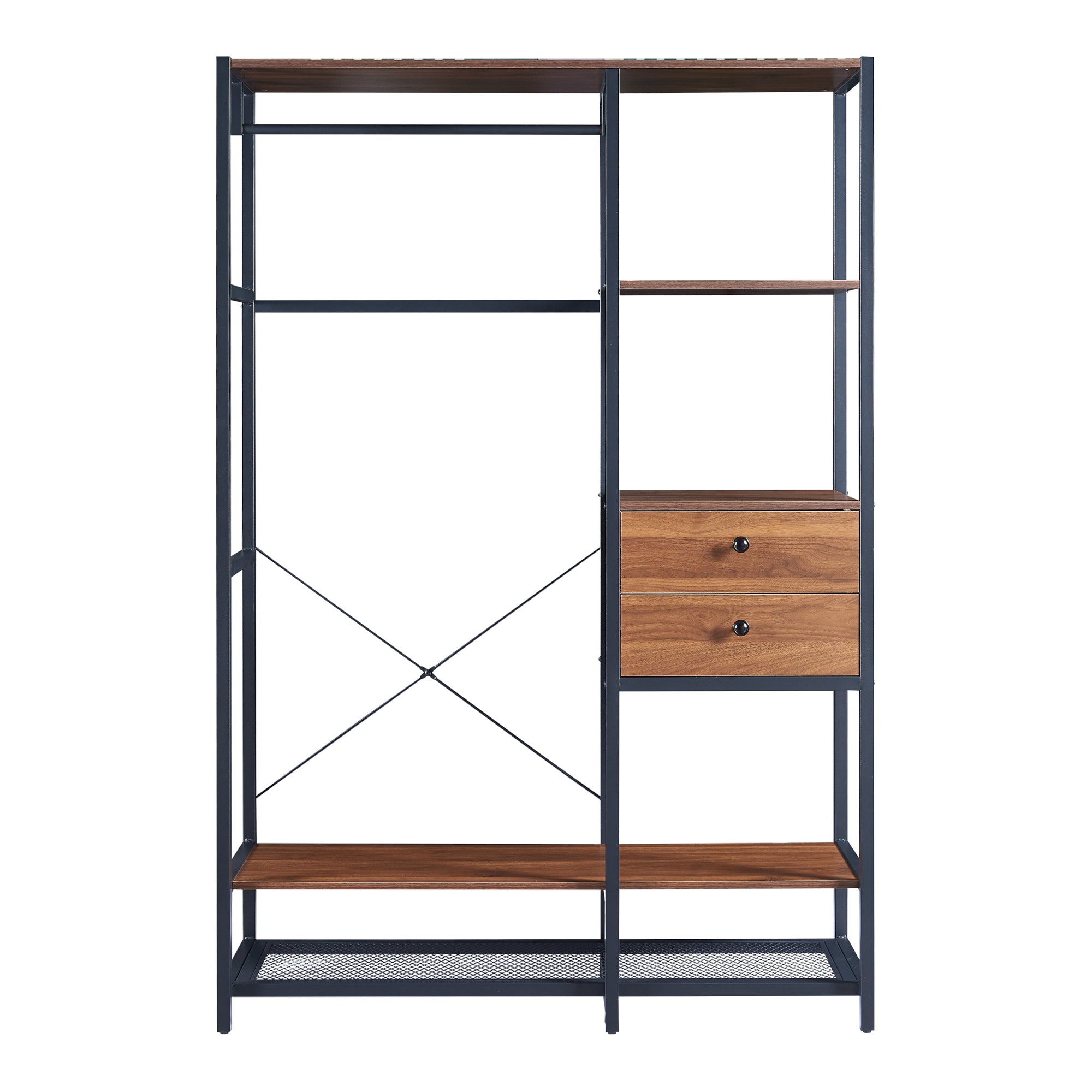 Set Larem 2 Mobili Organizzatori Guardaroba 204 cm Set B - Nero / Effetto Noce [en.casa]