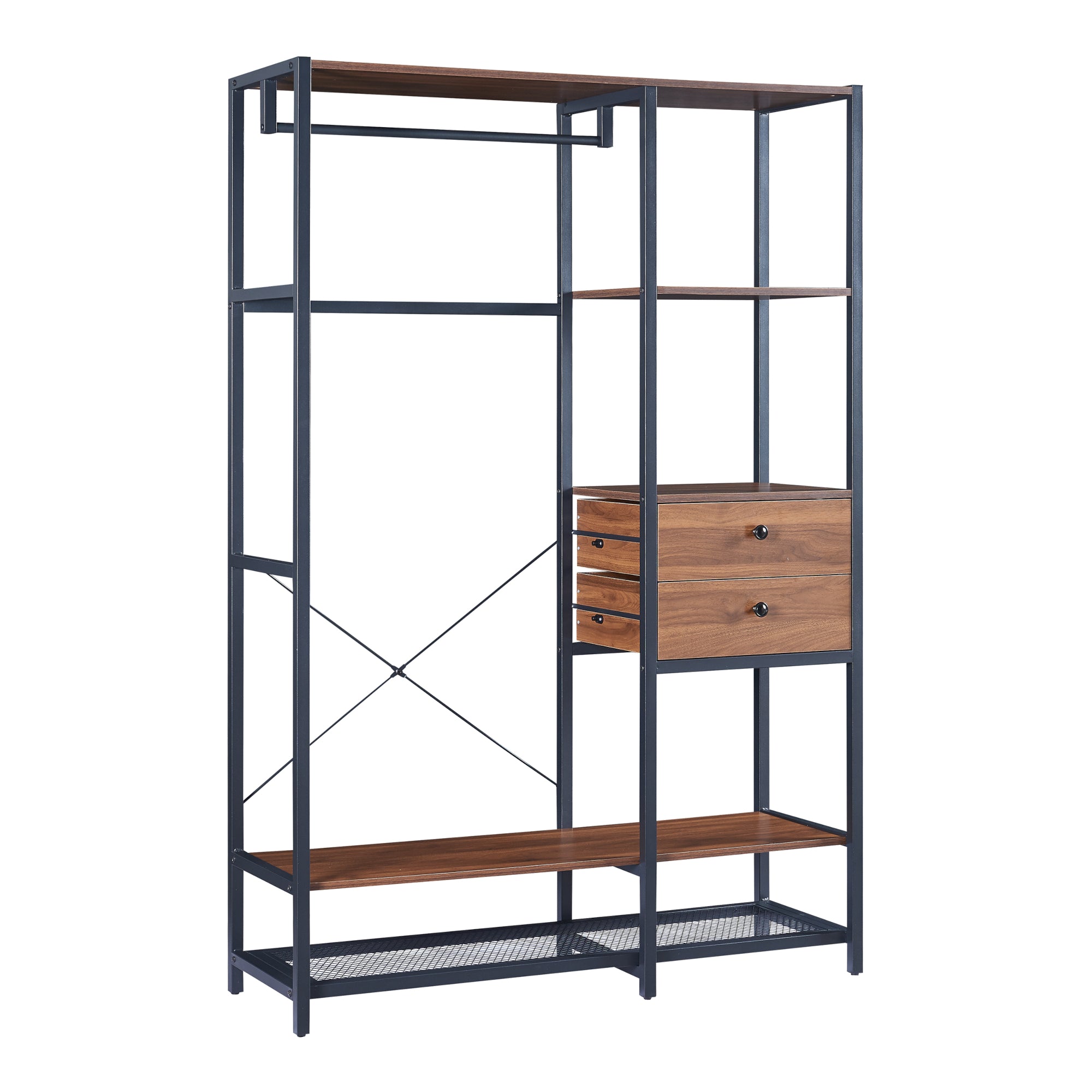 Set Larem 2 Mobili Organizzatori Guardaroba 204 cm Set A - Nero / Effetto Noce [en.casa]