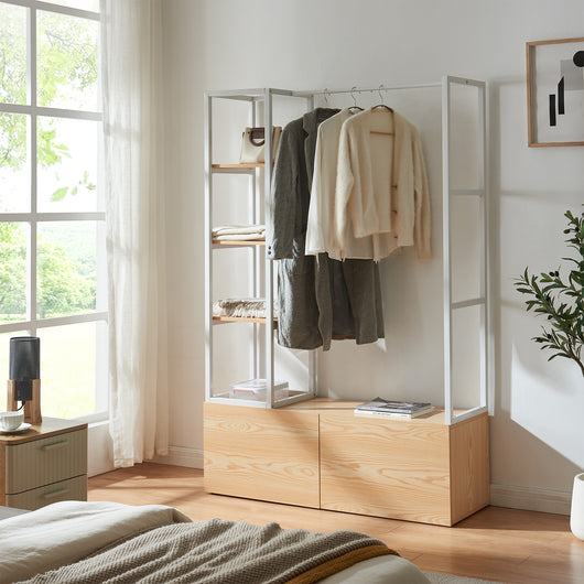 Armadio Aperto Egmating per Guardaroba 180 x 120 x 40 cm - Effetto Rovere / Bianco [en.casa]