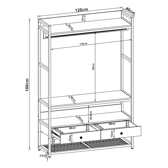 Armadio Aperto Isen per Guardaroba 180 x 120 x 40 cm - Effetto Rovere / Bianco [en.casa]