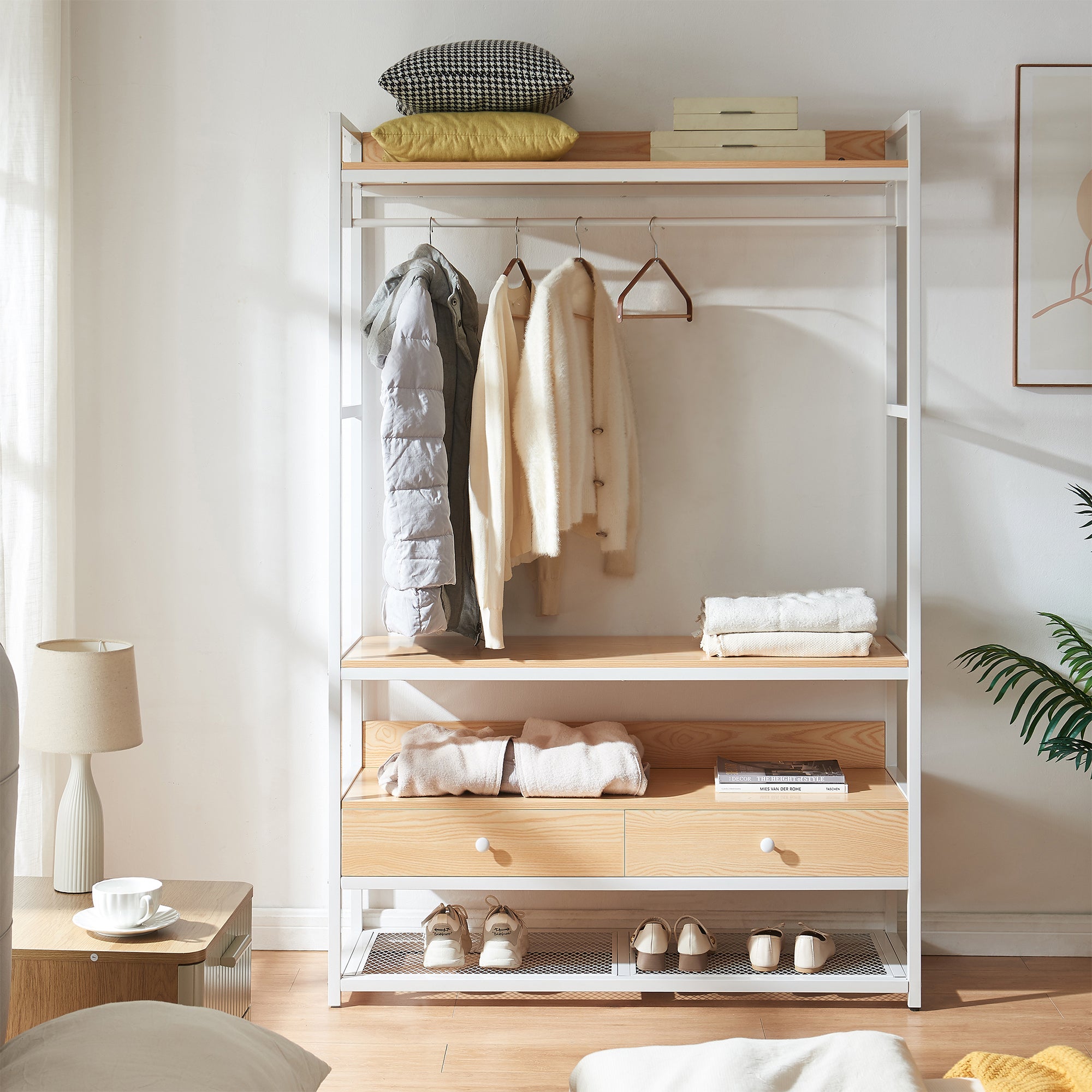 Armadio Aperto Isen per Guardaroba 180 x 120 x 40 cm - Effetto Rovere / Bianco [en.casa]