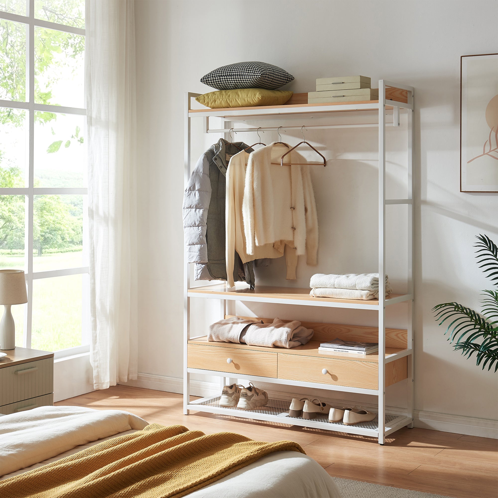 Armadio Aperto Isen per Guardaroba 180 x 120 x 40 cm - Effetto Rovere / Bianco [en.casa]