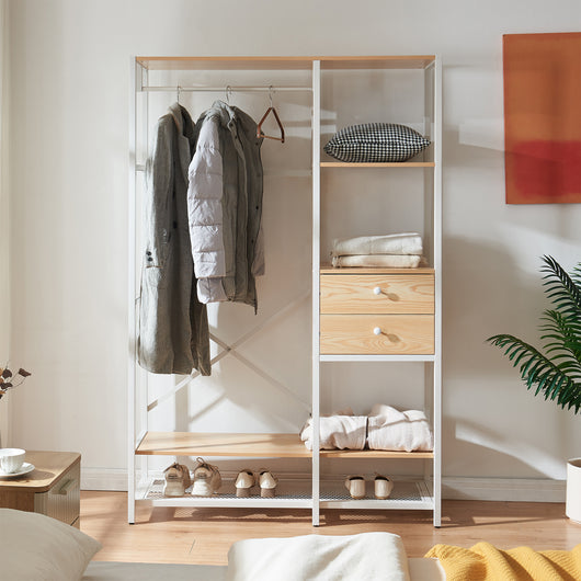 Organizzatore Guardaroba Larem Mobile Porta Abiti - Bianco / Effetto Rovere [en.casa]