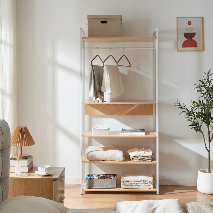 Organizzatore Guardaroba Larem Mobile Porta Abiti con Ripiani - Bianco / Effetto Rovere [en.casa]