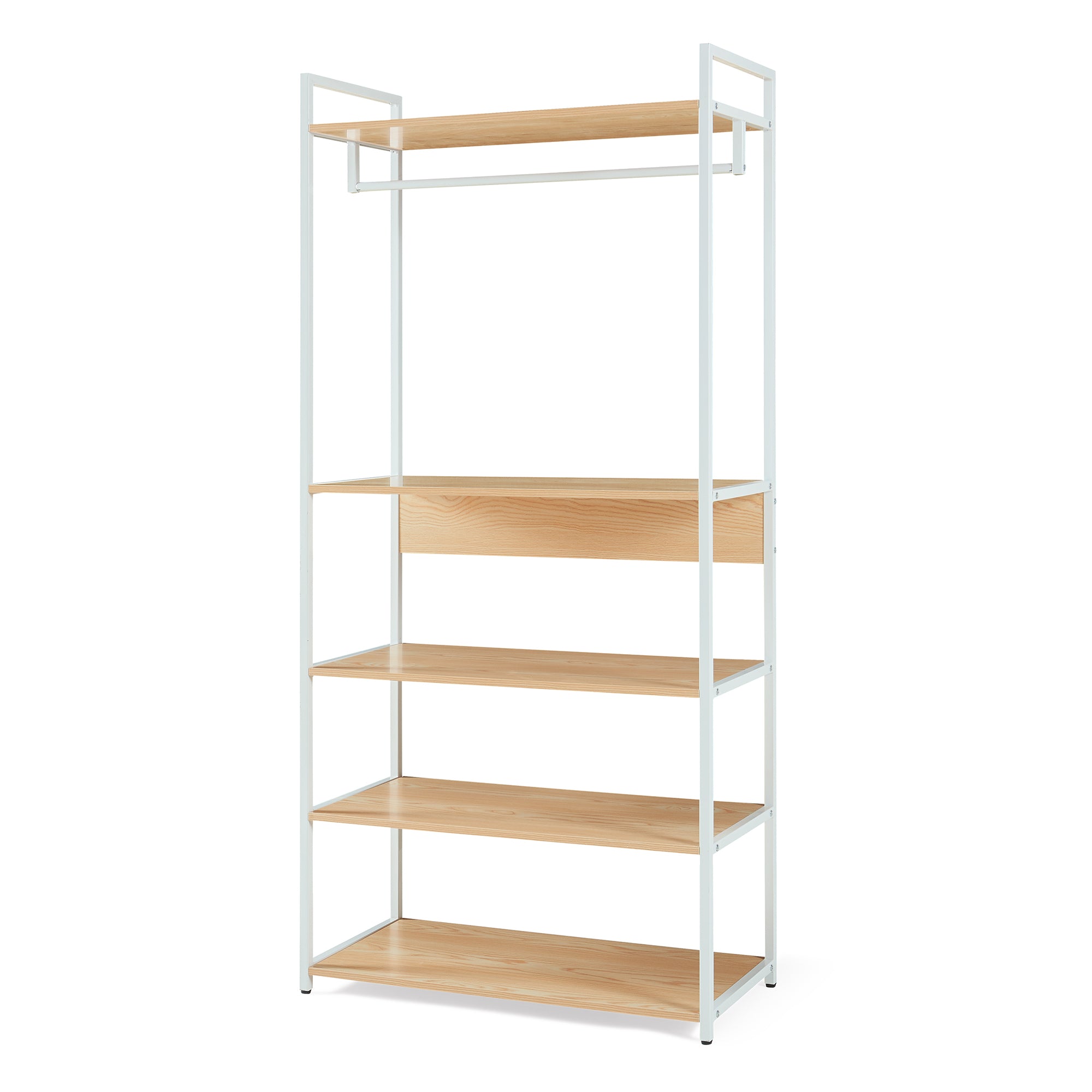 Organizzatore Guardaroba Larem Mobile Porta Abiti con Ripiani - Bianco / Effetto Rovere [en.casa]