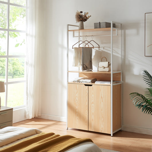 Organizzatore Guardaroba Larem Mobile Porta Abiti con Armadietto - Bianco / Effetto Rovere [en.casa]