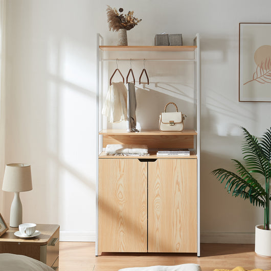 Organizzatore Guardaroba Larem Mobile Porta Abiti con Armadietto - Bianco / Effetto Rovere [en.casa]