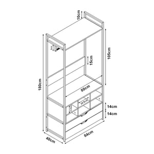 Organizzatore Guardaroba Larem Mobile Porta Abiti con Scomparti - Bianco / Effetto Rovere [en.casa]