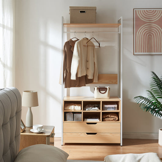 Organizzatore Guardaroba Larem Mobile Porta Abiti con Scomparti - Bianco / Effetto Rovere [en.casa]