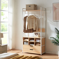 Organizzatore Guardaroba Larem Mobile Porta Abiti con Scomparti - Bianco / Effetto Rovere [en.casa]