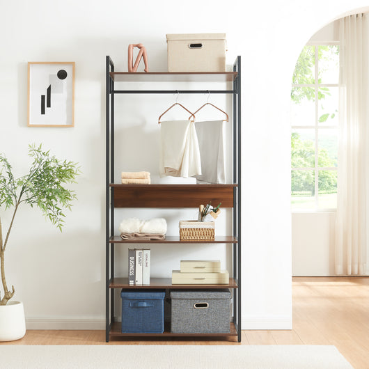 Organizzatore Guardaroba Larem Mobile Porta Abiti con Ripiani - Nero / Effetto Noce [en.casa]