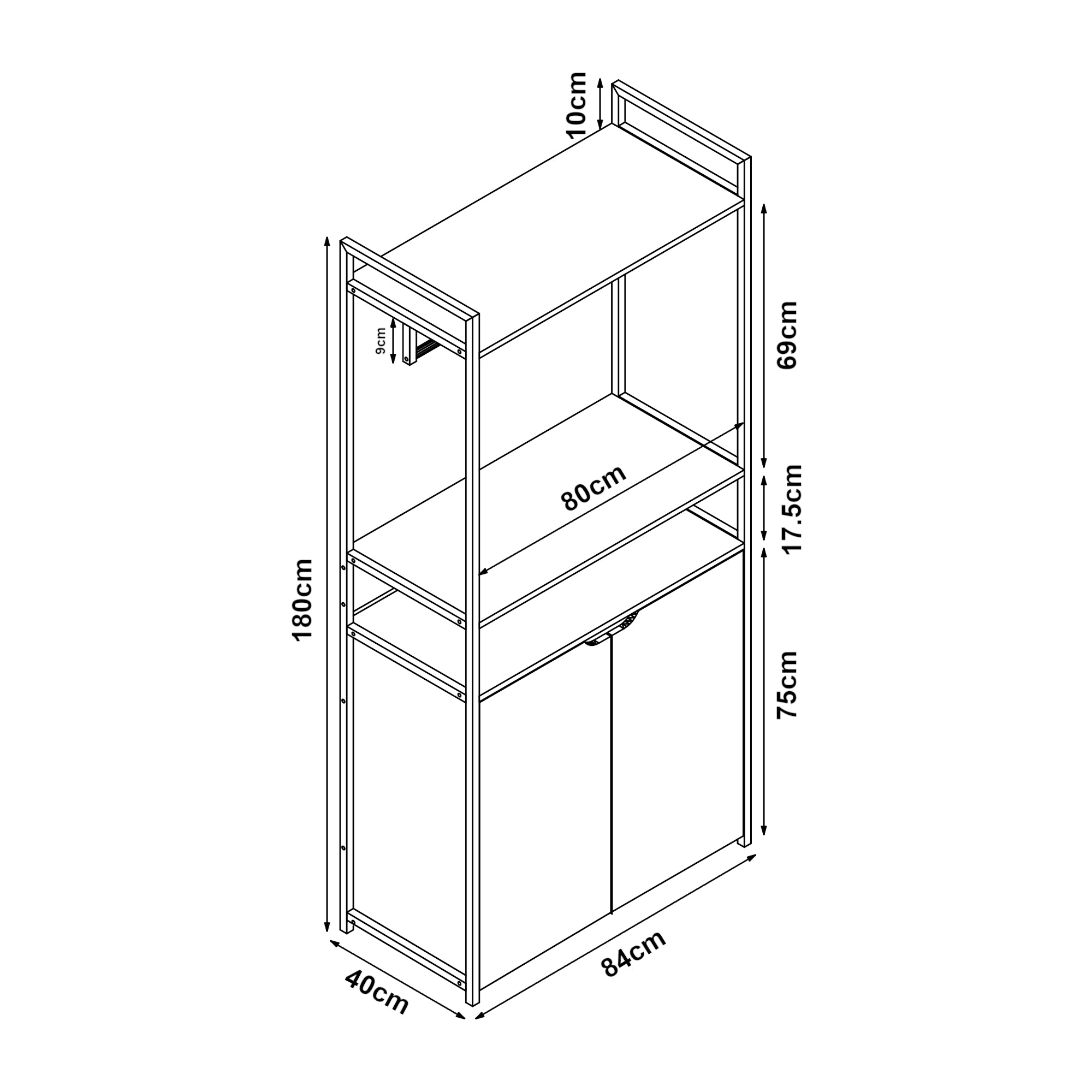 Organizzatore Guardaroba Larem Mobile Porta Abiti con Armadietto - Nero / Effetto Noce [en.casa]