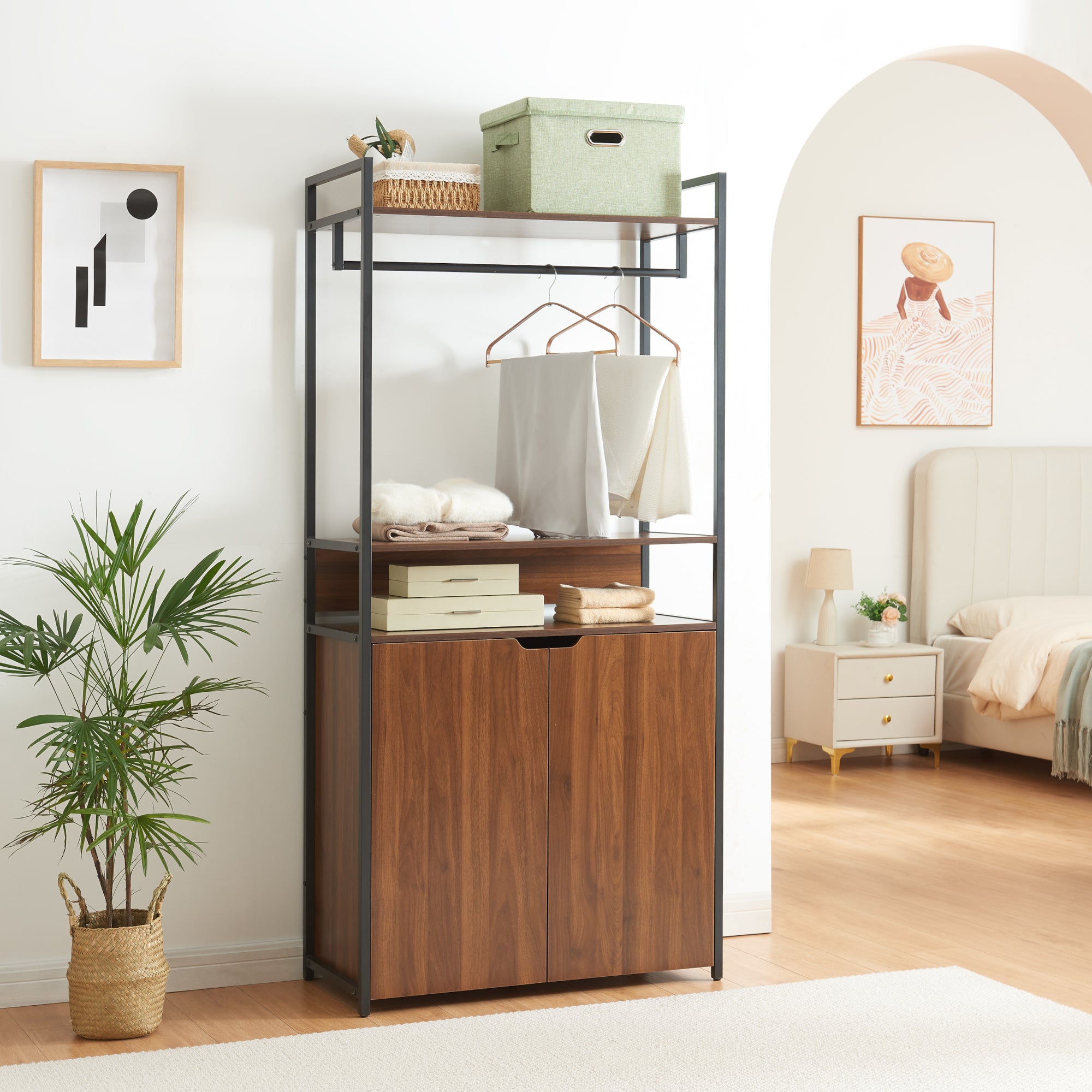 Set Larem 2 Mobili Organizzatori Guardaroba 168 cm Set D - Nero / Effetto Noce [en.casa]