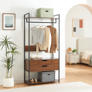 Set Larem 2 Mobili Organizzatori Guardaroba 204 cm Set C - Nero / Effetto Noce [en.casa]