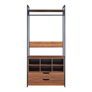 Set Larem 2 Mobili Organizzatori Guardaroba 168 cm Set E - Nero / Effetto Noce [en.casa]