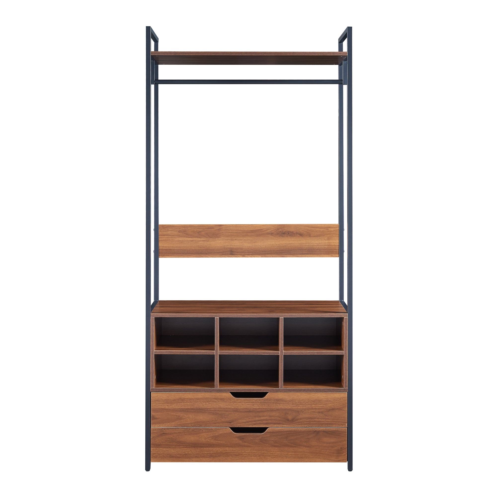 Set Larem 2 Mobili Organizzatori Guardaroba 204 cm Set D - Nero / Effetto Noce [en.casa]