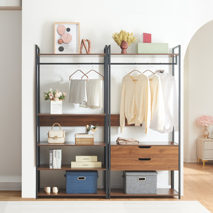 Set Larem 2 Mobili Organizzatori Guardaroba 168 cm Set B - Nero / Effetto Noce [en.casa]