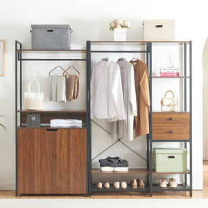 Set Larem 2 Mobili Organizzatori Guardaroba 204 cm Set B - Nero / Effetto Noce [en.casa]