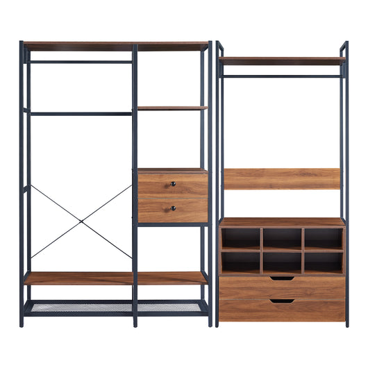 Set Larem 2 Mobili Organizzatori Guardaroba 204 cm Set D - Nero / Effetto Noce [en.casa]
