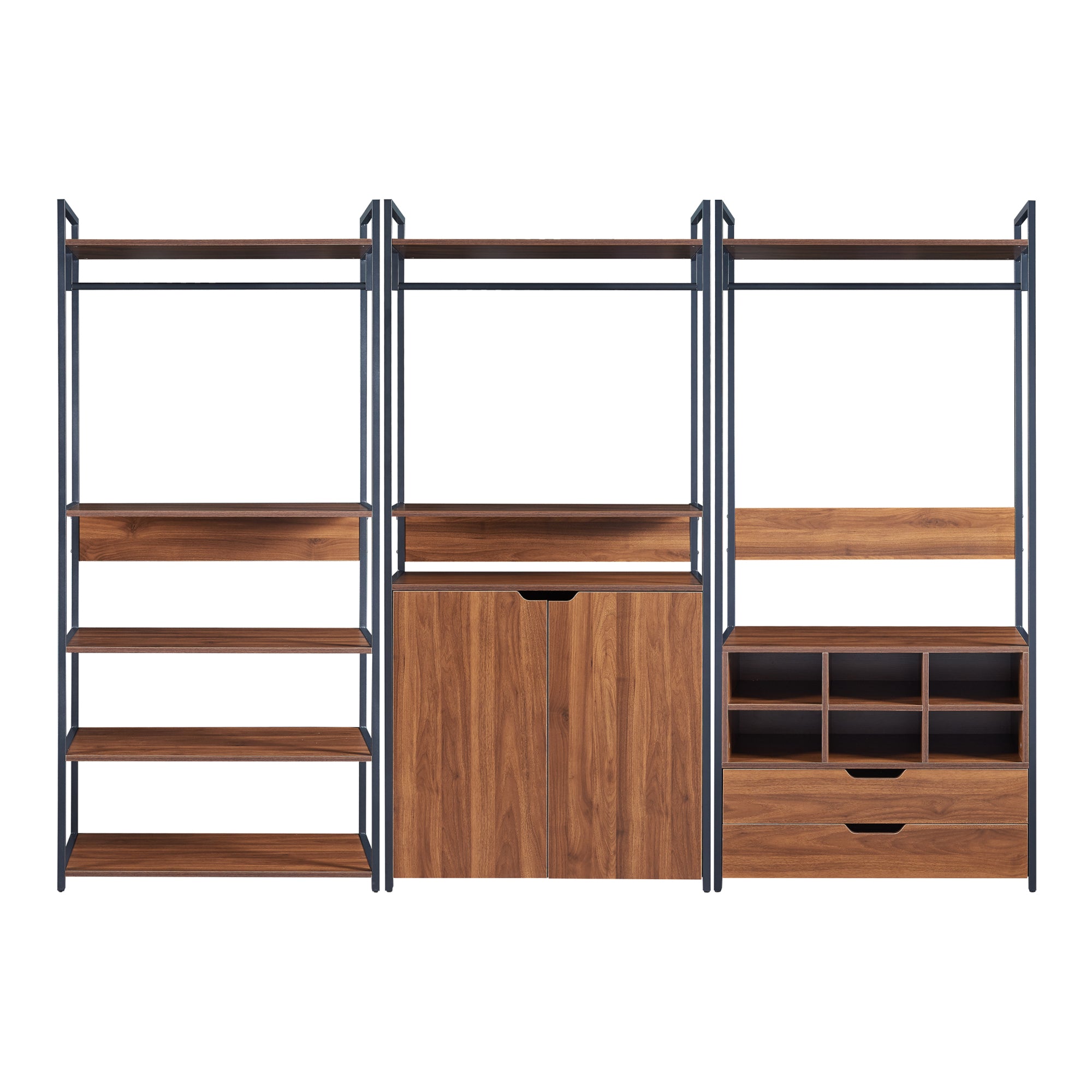 Set Larem 3 Mobili Organizzatori Guardaroba 252 cm Set B - Nero / Effetto Noce [en.casa]