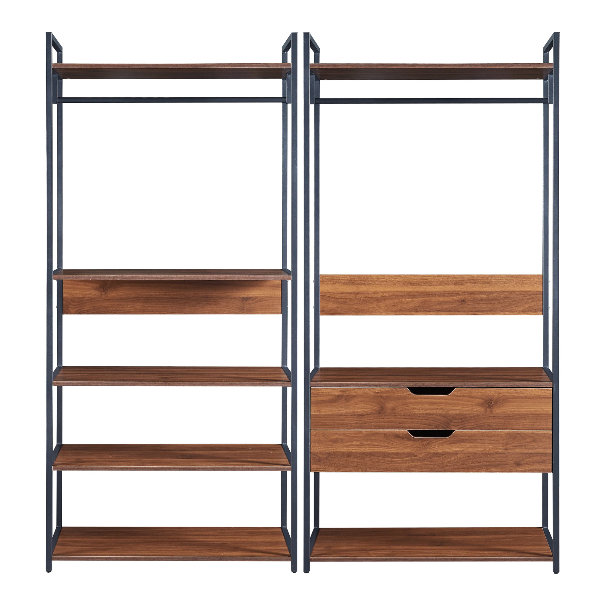 Set Larem 2 Mobili Organizzatori Guardaroba 168 cm Set B - Nero / Effetto Noce [en.casa]