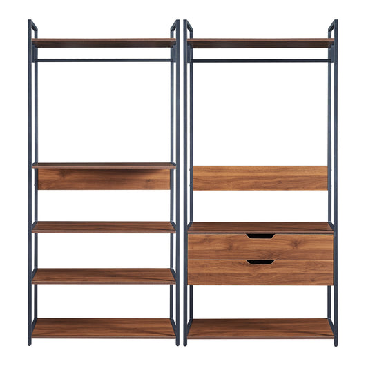 Set Larem 2 Mobili Organizzatori Guardaroba 168 cm Set B - Nero / Effetto Noce [en.casa]