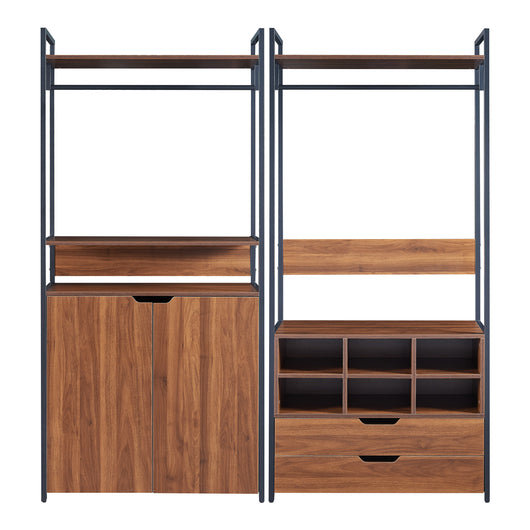 Set Larem 2 Mobili Organizzatori Guardaroba 168 cm Set E - Nero / Effetto Noce [en.casa]