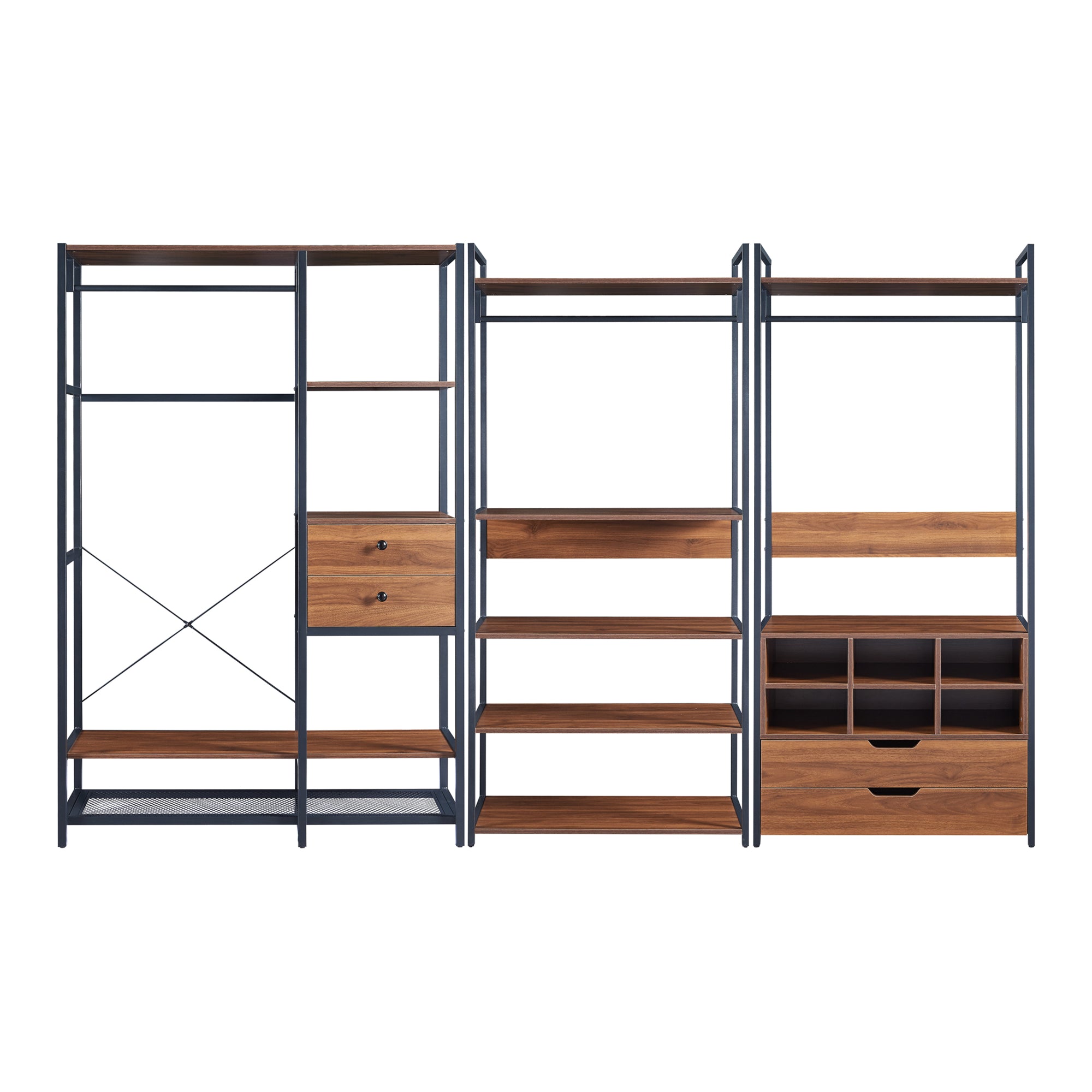 Set Larem 3 Mobili Organizzatori Guardaroba 288 cm Set C - Nero / Effetto Noce [en.casa]