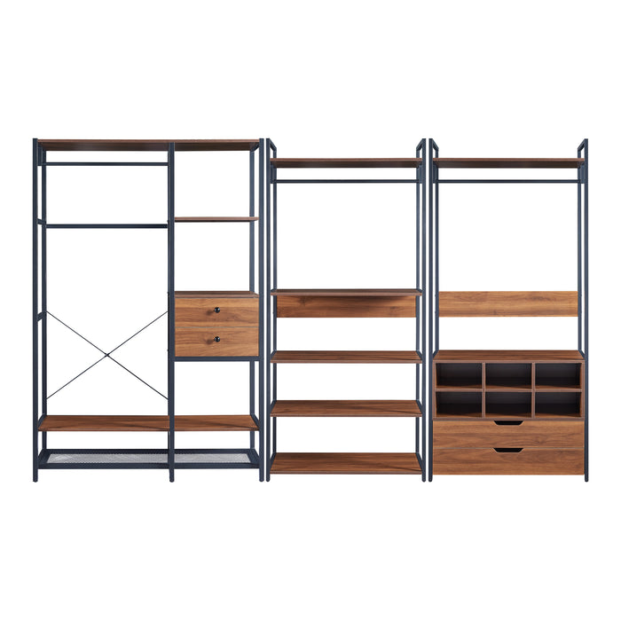 Set Larem 3 Mobili Organizzatori Guardaroba 288 cm Set C - Nero / Effetto Noce [en.casa]