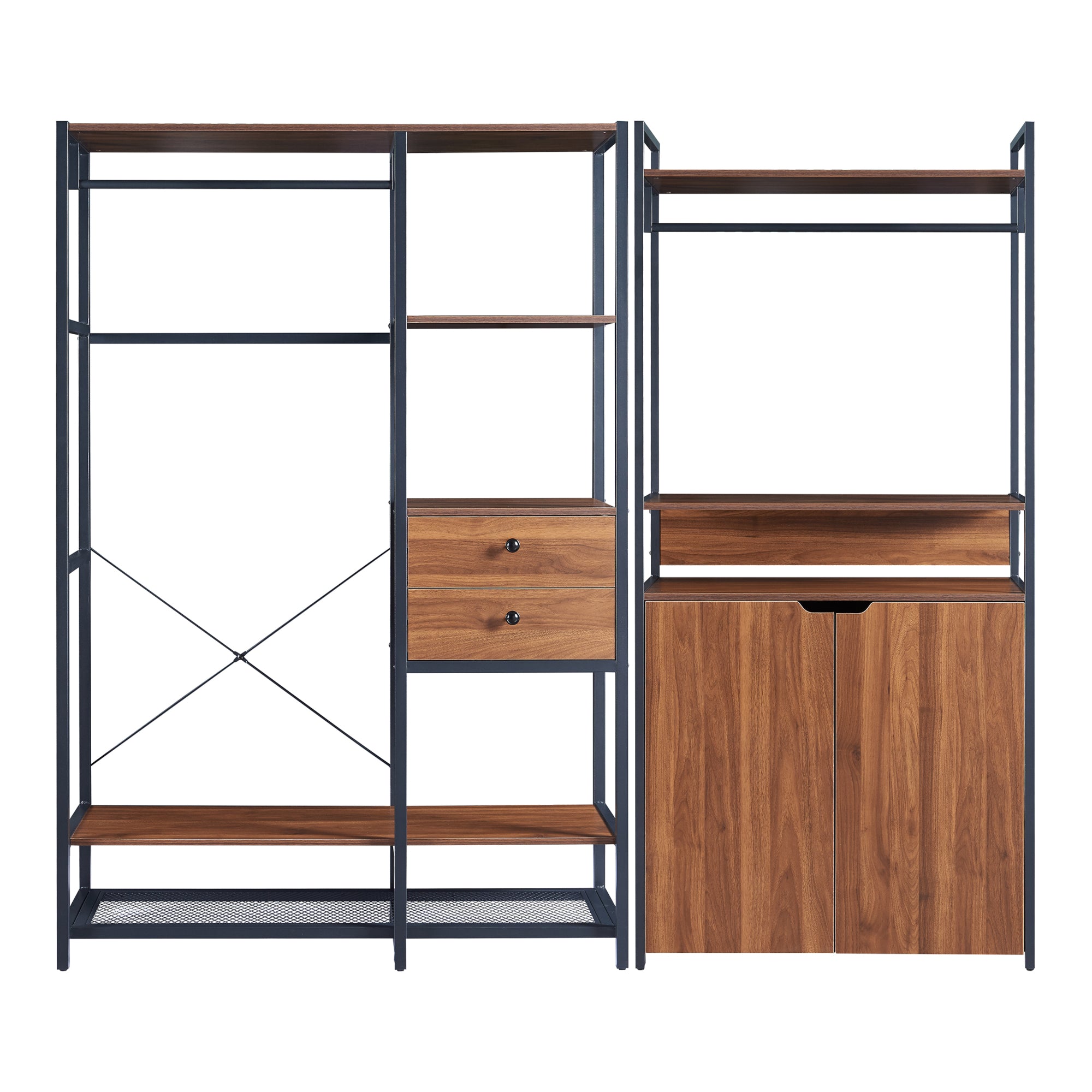 Set Larem 2 Mobili Organizzatori Guardaroba 204 cm Set B - Nero / Effetto Noce [en.casa]