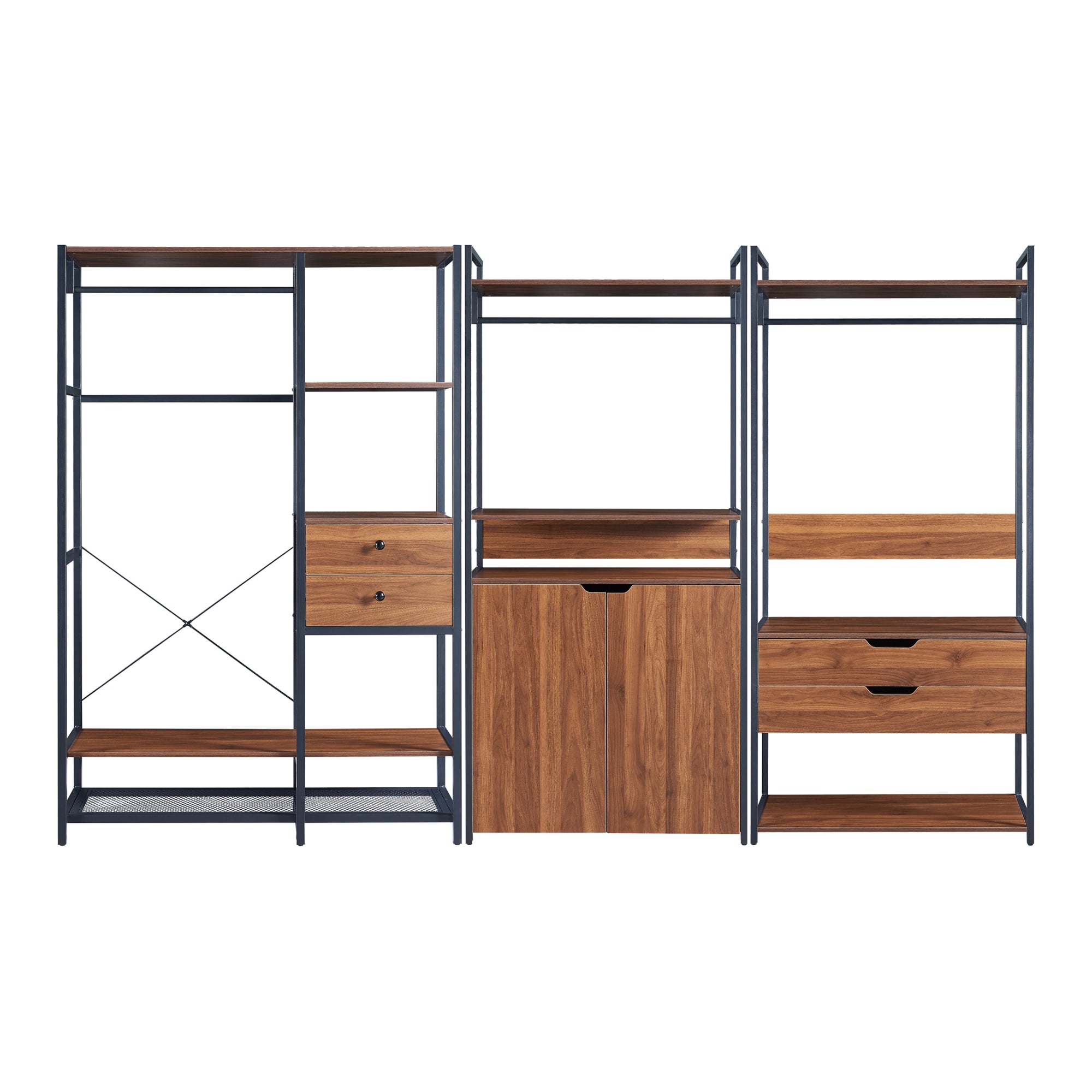 Set Larem 3 Mobili Organizzatori Guardaroba 288 cm Set D - Nero / Effetto Noce [en.casa]