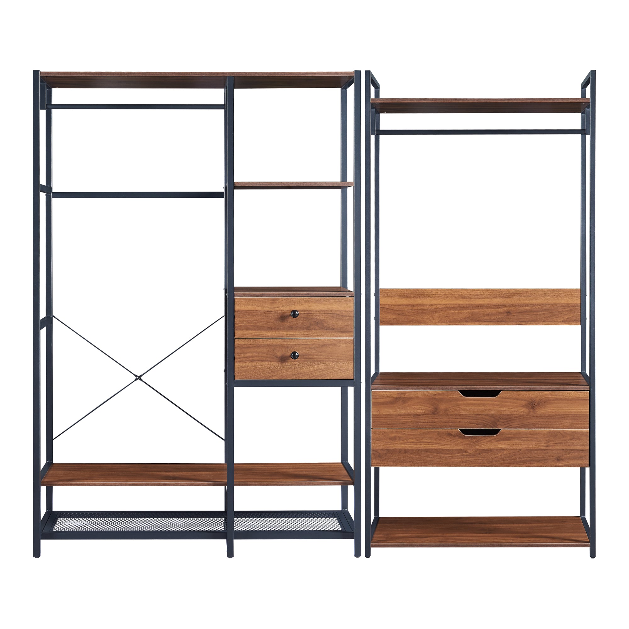 Set Larem 2 Mobili Organizzatori Guardaroba 204 cm Set C - Nero / Effetto Noce [en.casa]