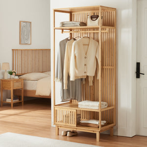 Stand Appendiabiti Ypäjä in Bambù con Ripiani e Barra Porta Abiti 187 x 80 x 47 cm [en.casa]