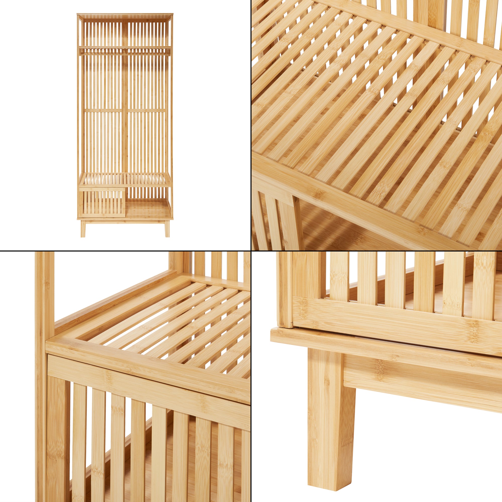 Stand Appendiabiti Ypäjä in Bambù con Ripiani e Barra Porta Abiti 187 x 80 x 47 cm [en.casa]