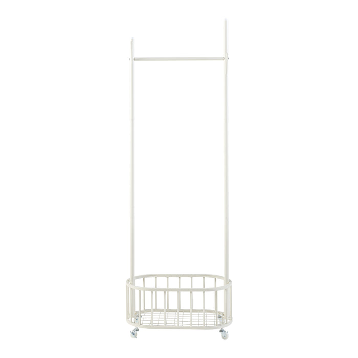 Stand Appendiabiti Risør con Rotelle Barra Porta Abiti e Cestello 175 x 60 x 32 cm Acciaio Bianco [en.casa]