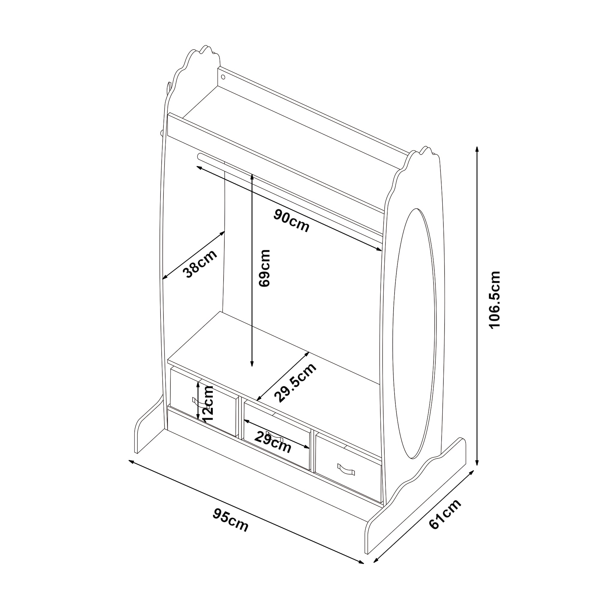 Armadio Guardaroba Moskenes per Bambini con Specchio e Scatole Pieghevoli - Bianco [en.casa]