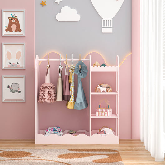 Organizzatore Guardaroba Vestnes per Cameretta con Ripiani e Specchio 100 x 94 x 38 cm - Rosa [en.casa]